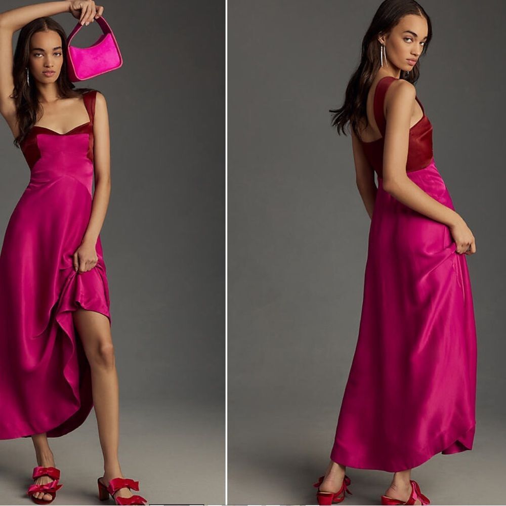 Anthropologie Pink and Red Midi Dress